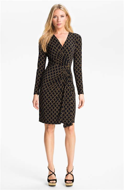 michael kors black knit dress faux wrap|Michael Kors half sleeve dress.